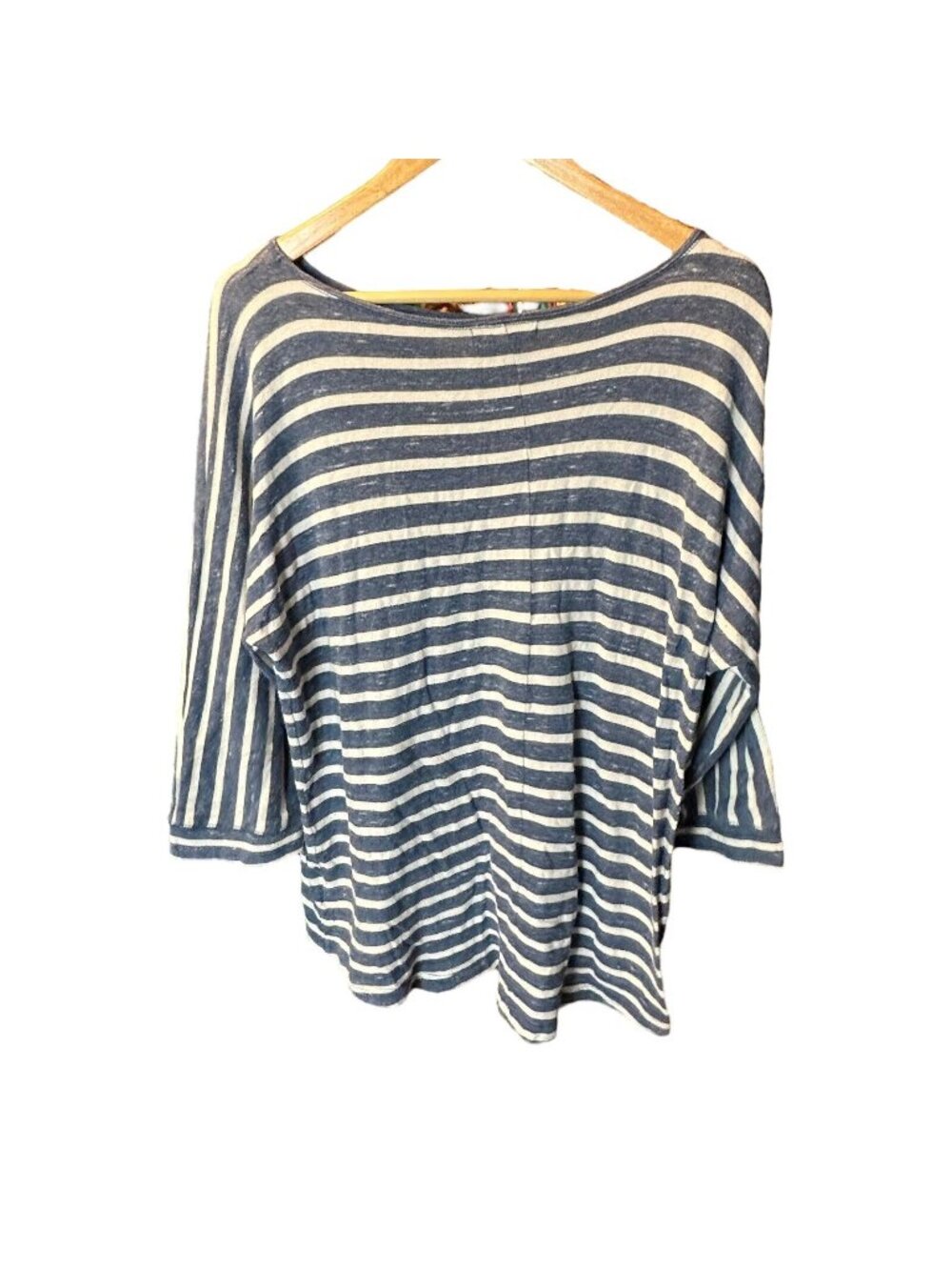 Chaps Womens Navy & White Striped 3/4 Sleeve Boatneck Top 1X
